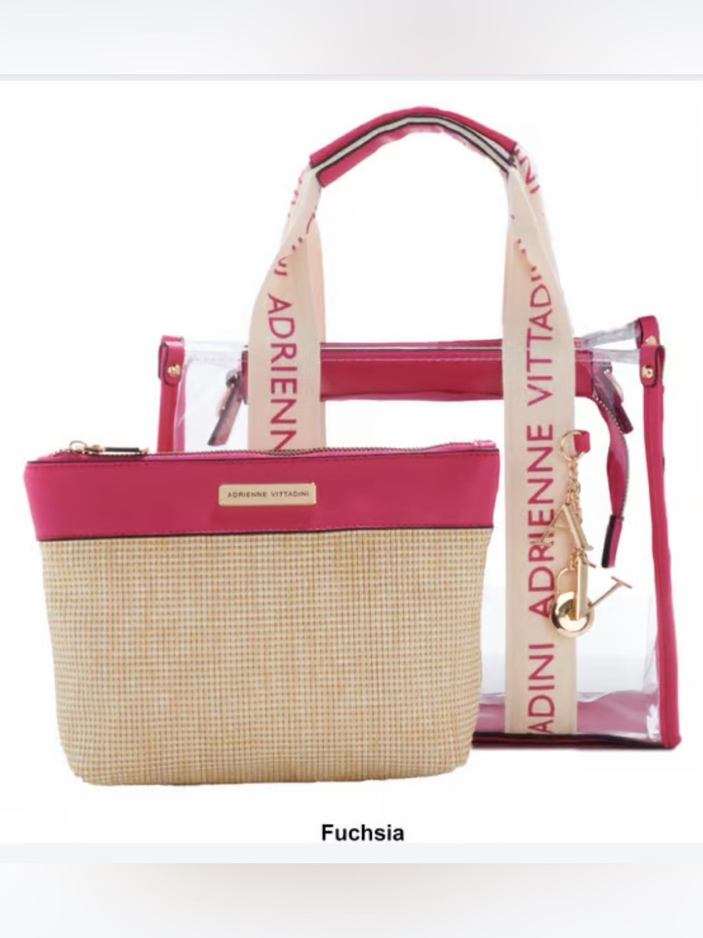 Adrienne Vittadini Valentina Clear Mini Tote w/Pouch (Fuchsia)